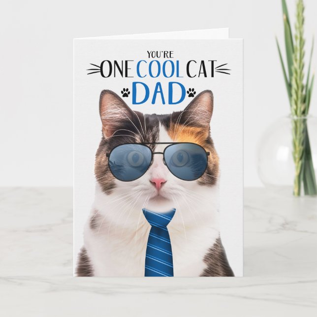 Calico Cat Father's Day One Cool Cat Holiday Card (Front)