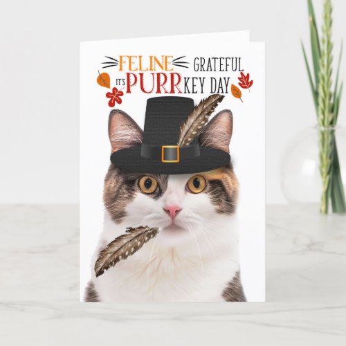 Calico Cat Feline Grateful for PURRkey Day Holiday Card
