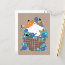 Calico cat & flowers