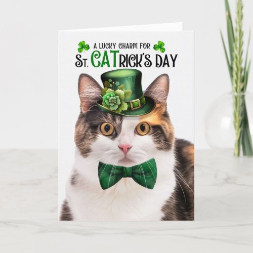 Calico Cat Funny St CATricks Day Lucky Charm Holiday Card