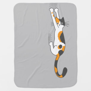 Calico Cat Hanging On Funny Cat Lover's Baby Blanket