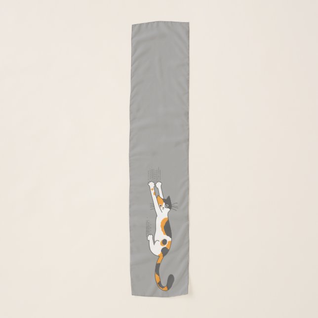 Calico Cat Hanging On Funny Cat Lover's Scarf (Front)