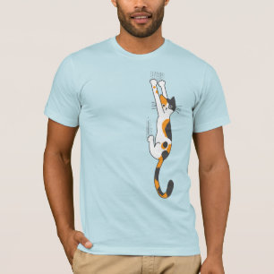 Calico Cat Hanging On Funny Cat Lover's T-Shirt