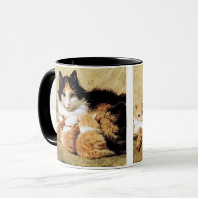 Calico Cat & her kittens by Henriette Ronner-Knip Mug (Front Left)