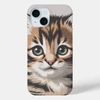 Calico Cat Illustration for Cat Lovers iPhone 15 Case