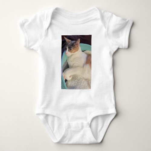 Calico Cat in Cat Bed Baby Bodysuit