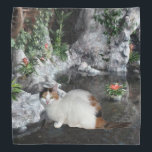Calico Cat In Garden Bandana<br><div class="desc">A calico cat is shown in a indoor garden</div>
