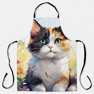 Calico Cat in Spring Garden with Butterflies Apron