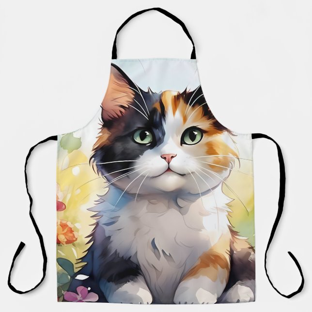 Calico Cat in Spring Garden with Butterflies Apron (Front)