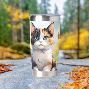 Calico Cat in Spring Garden with Butterflies Insulated Tumbler
