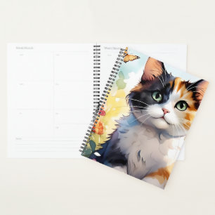 Calico Cat in Spring Garden with Butterflies Planner