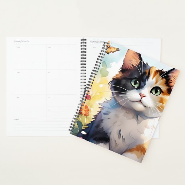 Calico Cat in Spring Garden with Butterflies Planner (Display)