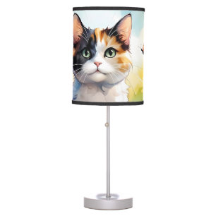 Calico Cat in Spring Garden with Butterflies Table Lamp