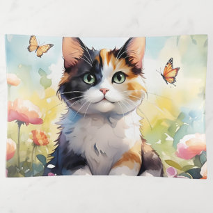 Calico Cat in Spring Garden with Butterflies Trinket Tray