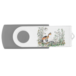 Calico Cat In The Garden Flash Drive