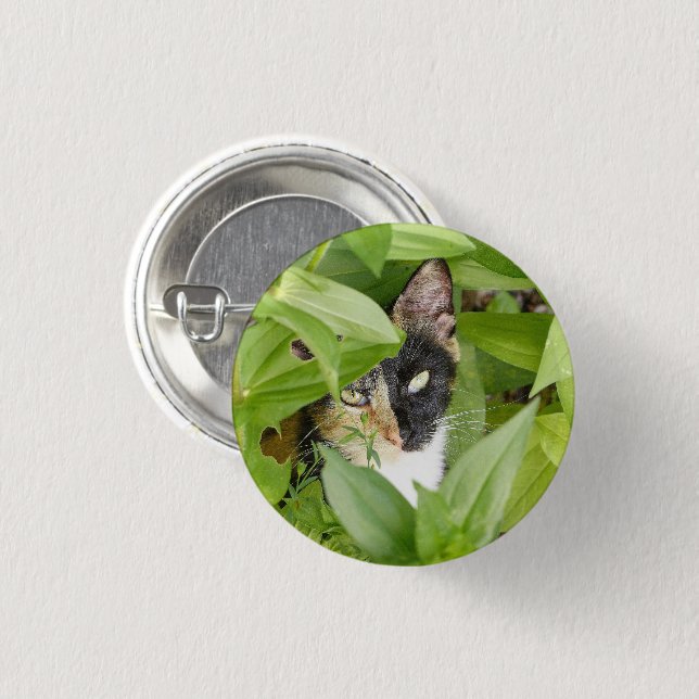 Calico Cat in the Zinnias Button (Front & Back)