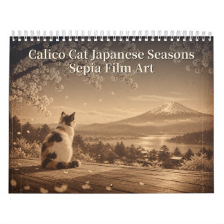 Calico Cat Japanese Seasons Sepia Film Art Calendar