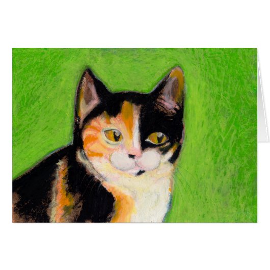 Calico cat kitten art fun cute original drawing cards (Front Horizontal)