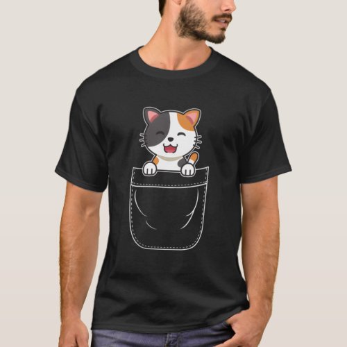 Calico Cat Kitten In Pocket T_Shirt