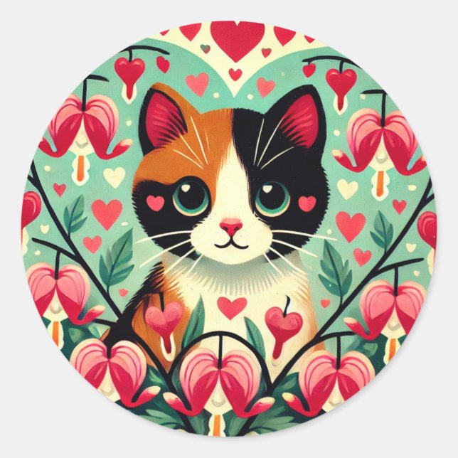 Calico Cat love                                    Classic Round Sticker (Front)