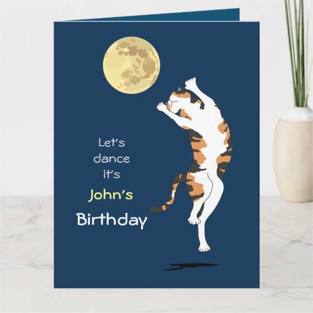 Calico Cat Moon Dancing Birthday card (Front)