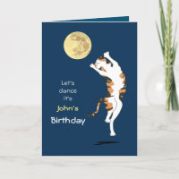 Calico Cat Moon Dancing Birthday card