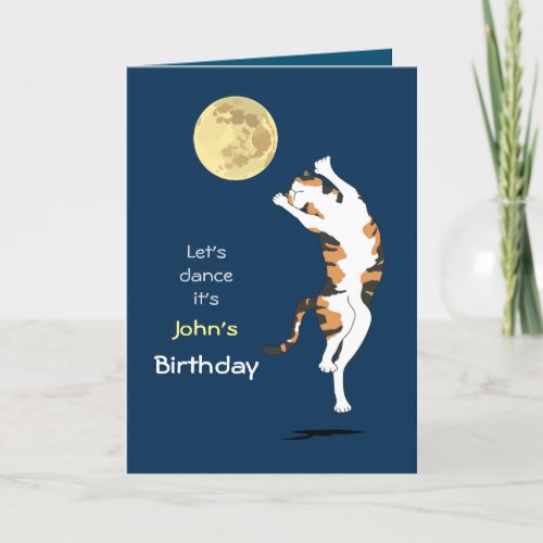 Calico Cat Moon Dancing Birthday card