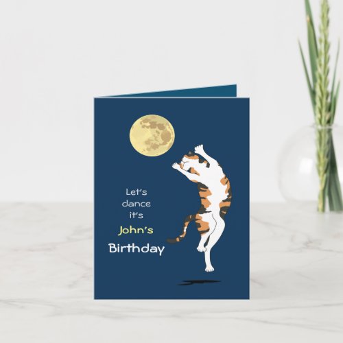 Calico Cat Moon Dancing Birthday card