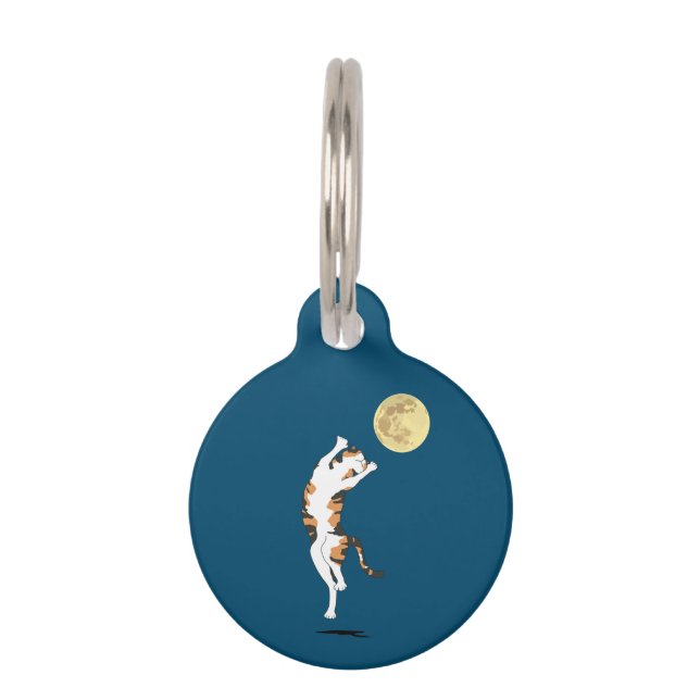 Calico Cat Moon Dancing Pet ID Tag (Front)