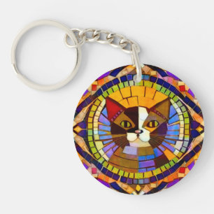 Calico Cat Mosaic - modern & colorful - own text Keychain