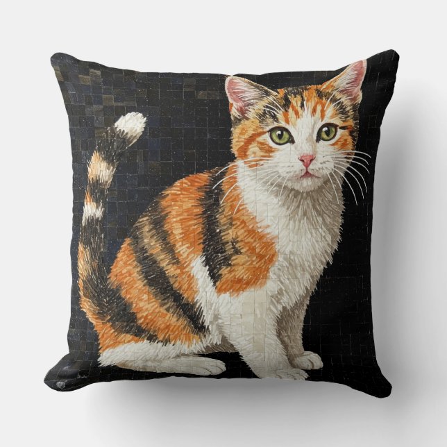 Calico Cat Mosaic Portrait Throw Pillow (Front)