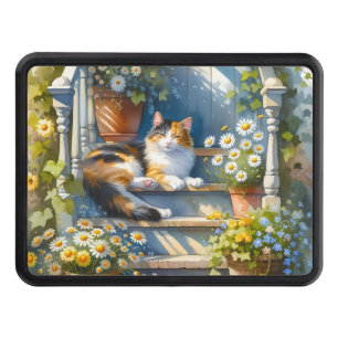 Calico Cat on Floral Porch Cottagecore Hitch Cover