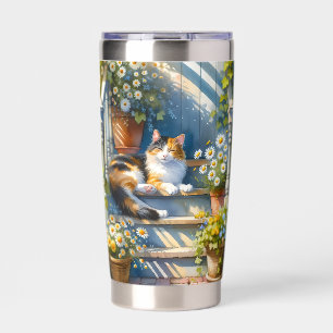 Calico Cat on Floral Porch Cottagecore Insulated Tumbler