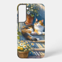 Calico Cat on Floral Porch Cottagecore