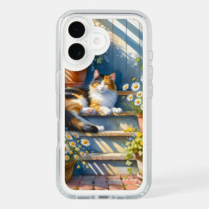 Calico Cat on Floral Porch Cottagecore iPhone 16 Case