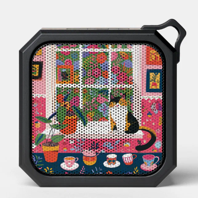 Windsill Window Calico Cat on Window Sill Pop Art Bluetooth Speaker | Zazzle