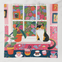Calico Cat on Window Sill Pop Art