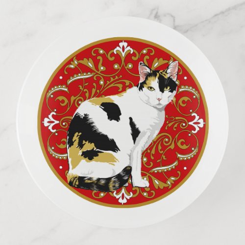 Calico Cat Ornate Trinket Tray
