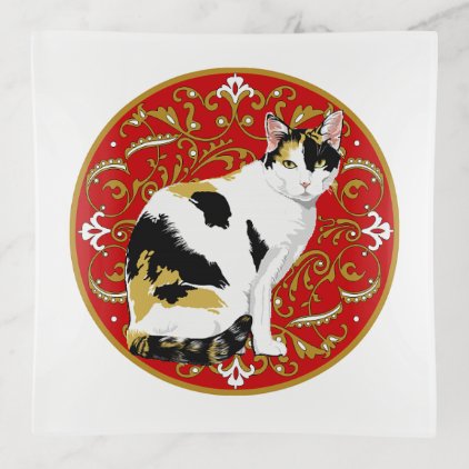 Calico Cat Ornate Trinket Trays