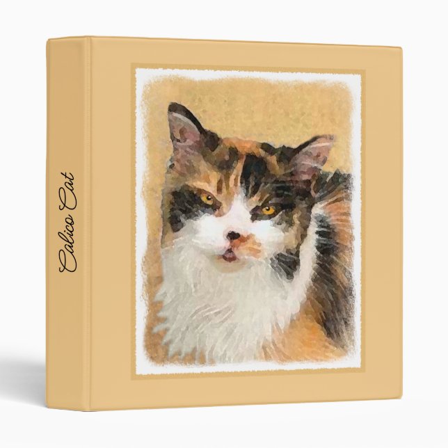 Calico Cat Painting - Cute Original Cat Art 3 Ring Binder (Front/Spine)