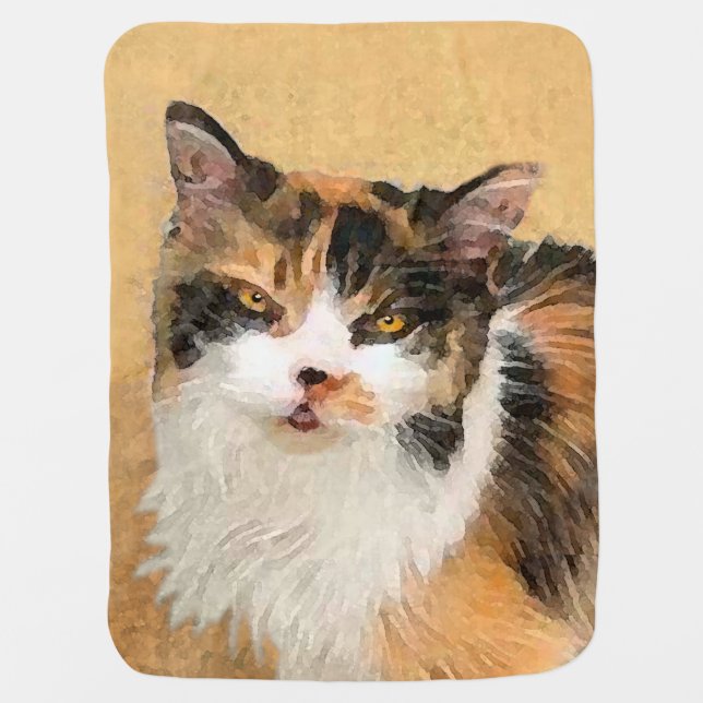 Calico Cat Painting - Cute Original Cat Art Baby Blanket (Front)