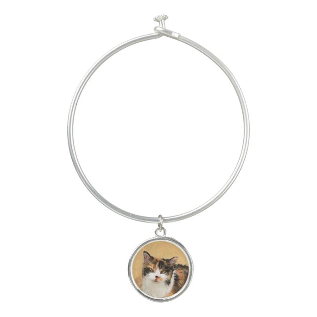 Calico Cat Painting - Cute Original Cat Art Bangle Bracelet (Front)