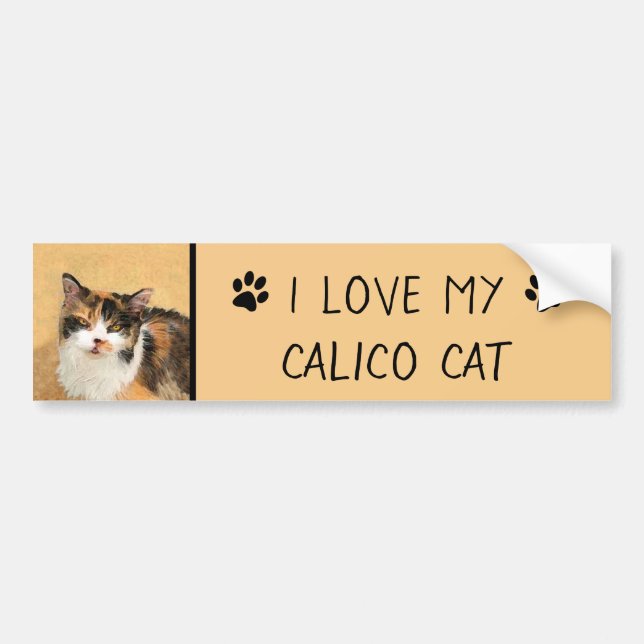 Calico Cat Painting - Cute Original Cat Art Bumper Sticker (Front)