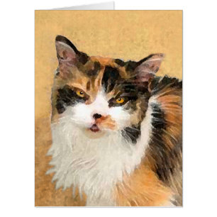 Calico Cat Painting - Cute Original Cat Art Card
