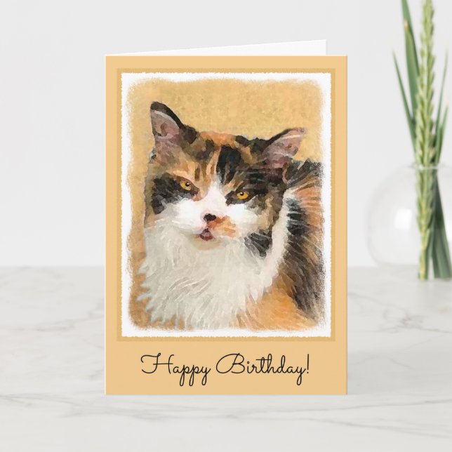 Calico Cat Painting - Cute Original Cat Art Card (Front)
