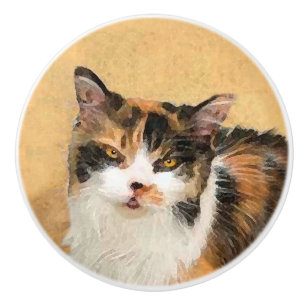 Calico Cat Painting - Cute Original Cat Art Ceramic Knob