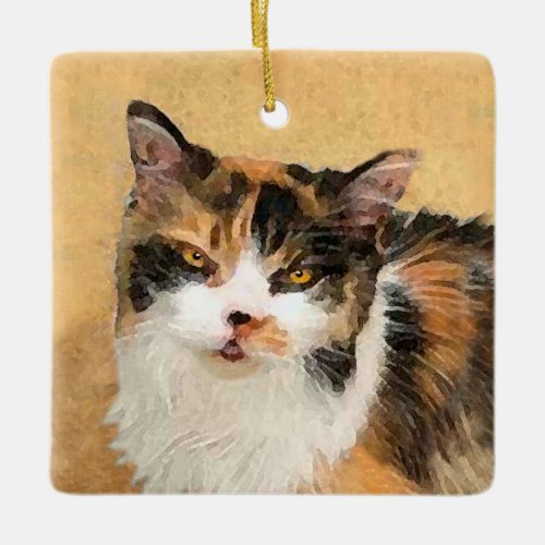 Calico Cat Painting _ Cute Original Cat Art Ceramic Ornament