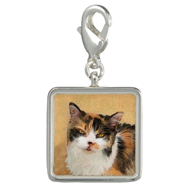 Calico Cat Painting - Cute Original Cat Art Charm (Front)