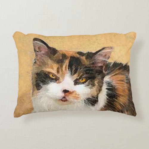 Calico Cat Painting _ Cute Original Cat Art Decorative Pillow