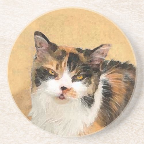 Calico Cat Painting _ Cute Original Cat Art Drink Coaster